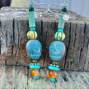 Aqua Sugar Skull Earrings